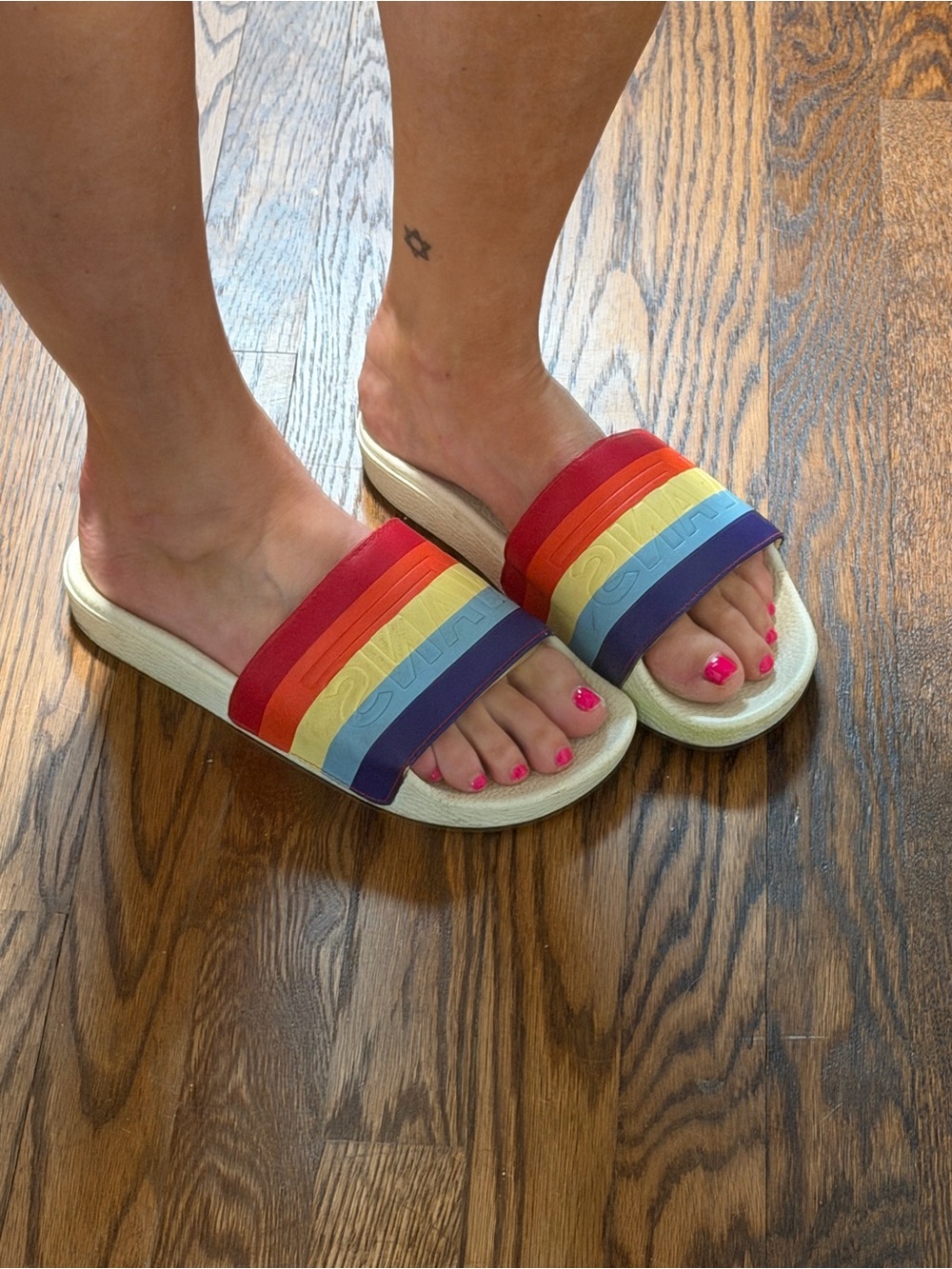 Vans Women’s Rainbow Slide Sandals - Red Orange Yellow Green Purple
